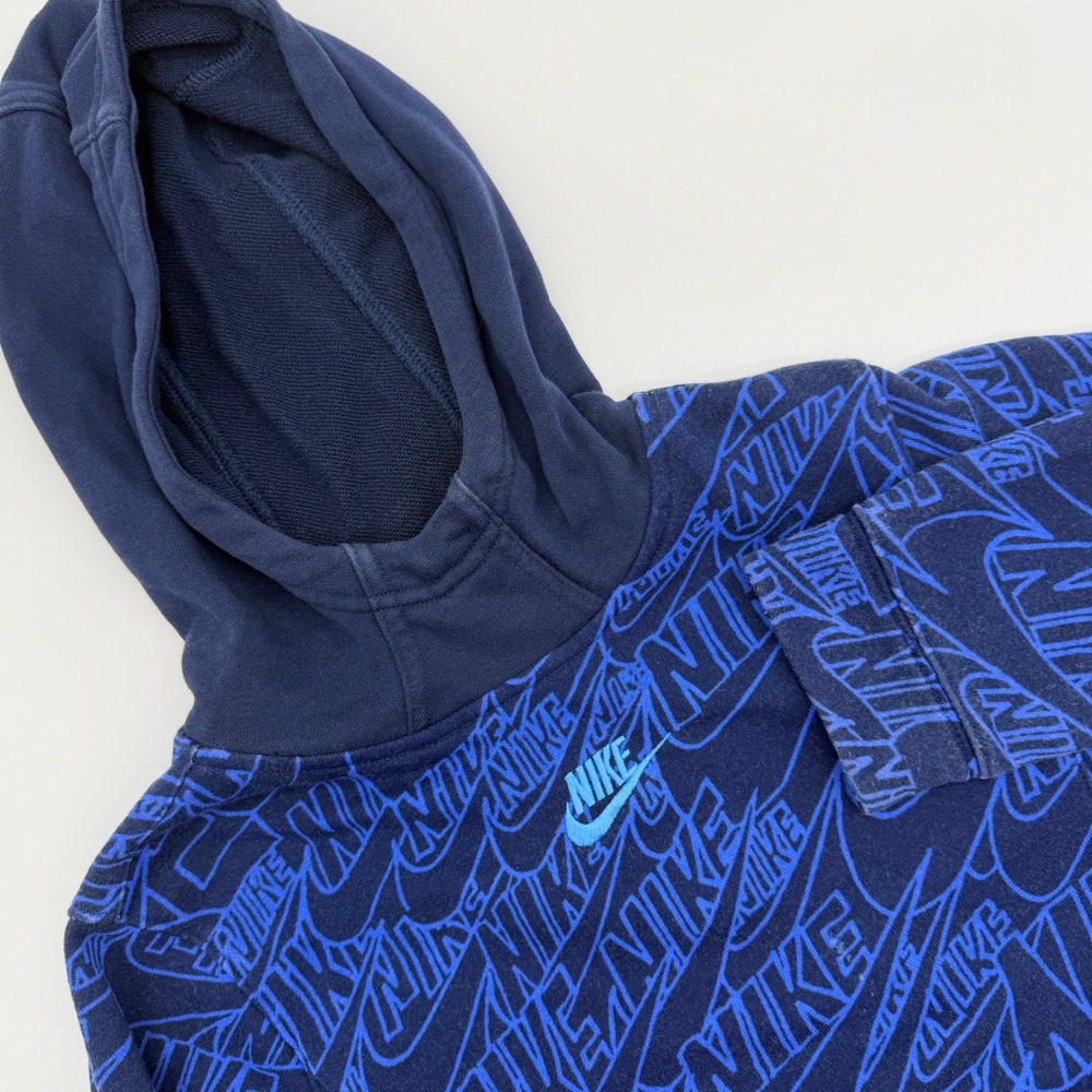 Nike Womens All Over Print Logo Hoodie Navy Blue Zippered Pocket‎ Pullover
